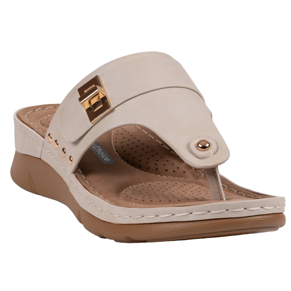Women's Beige Hardware Thong Sandals – Arla by GC Shoes