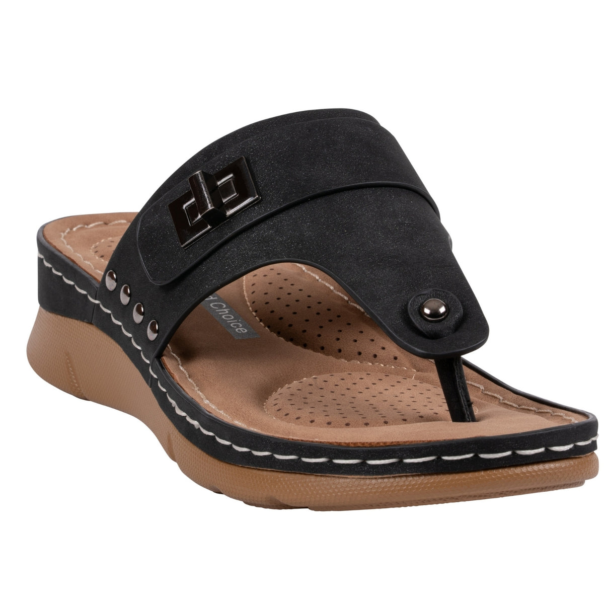 Women's Black Hardware Thong Sandals – Arla by GC Shoes