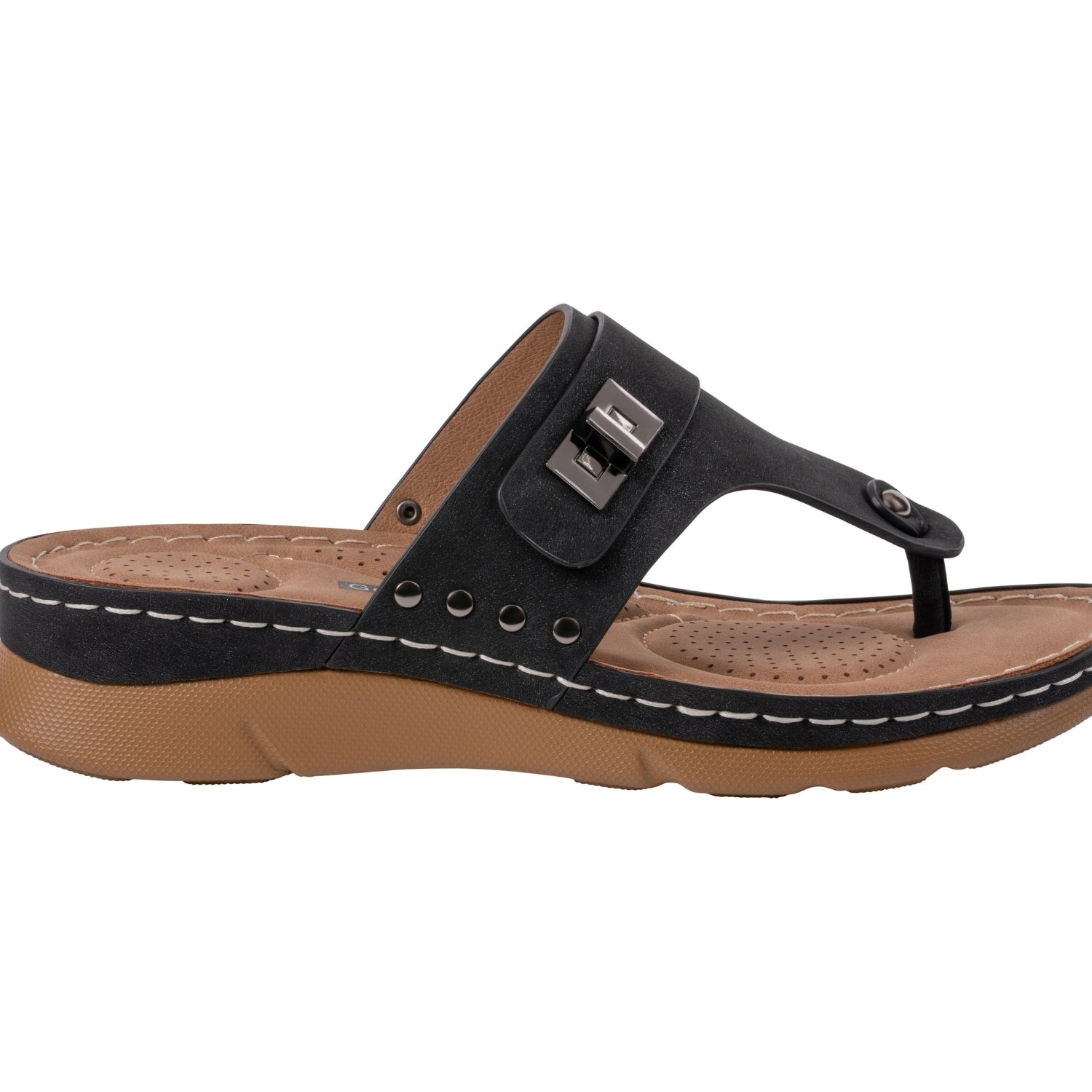 Women's Black Hardware Thong Sandals – Arla by GC Shoes, view 2