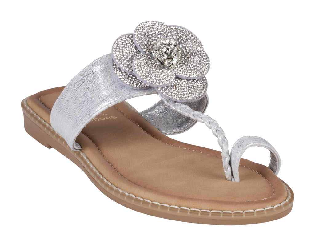 Blossom Silver Flat Sandals 