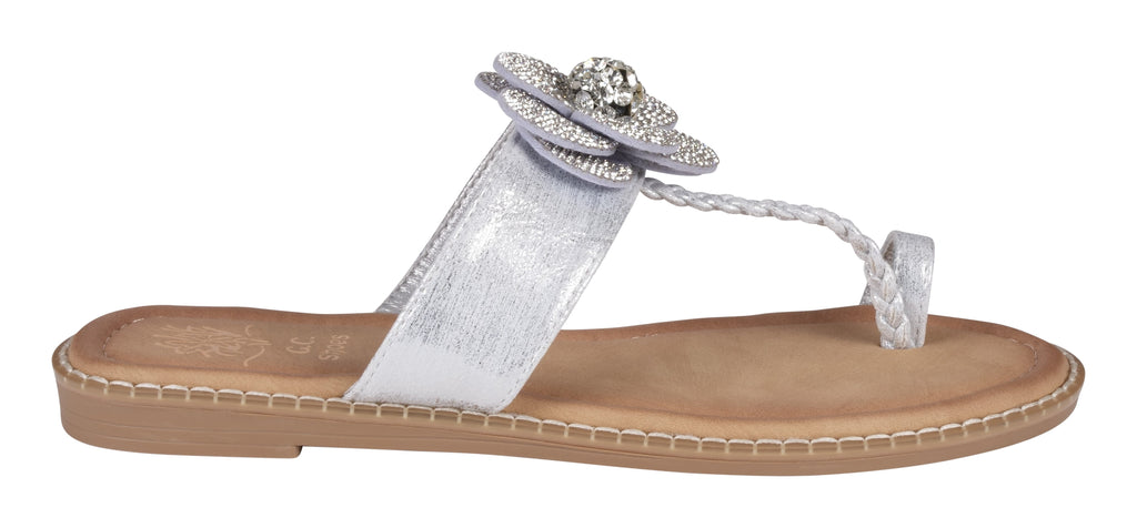 Blossom Silver Flat Sandals Side 