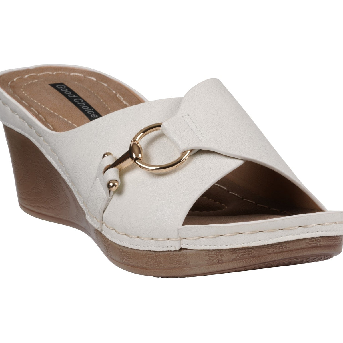 Women's White Faux Leather Wedge Sandals – Bay by GC Shoes