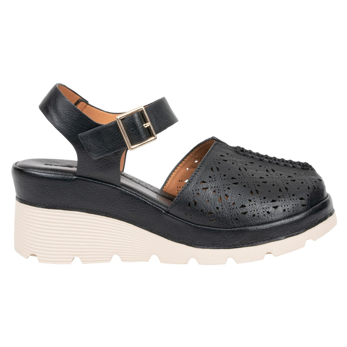 Carmel Black Buckle Wedge Sandal by GC Shoes – view 2