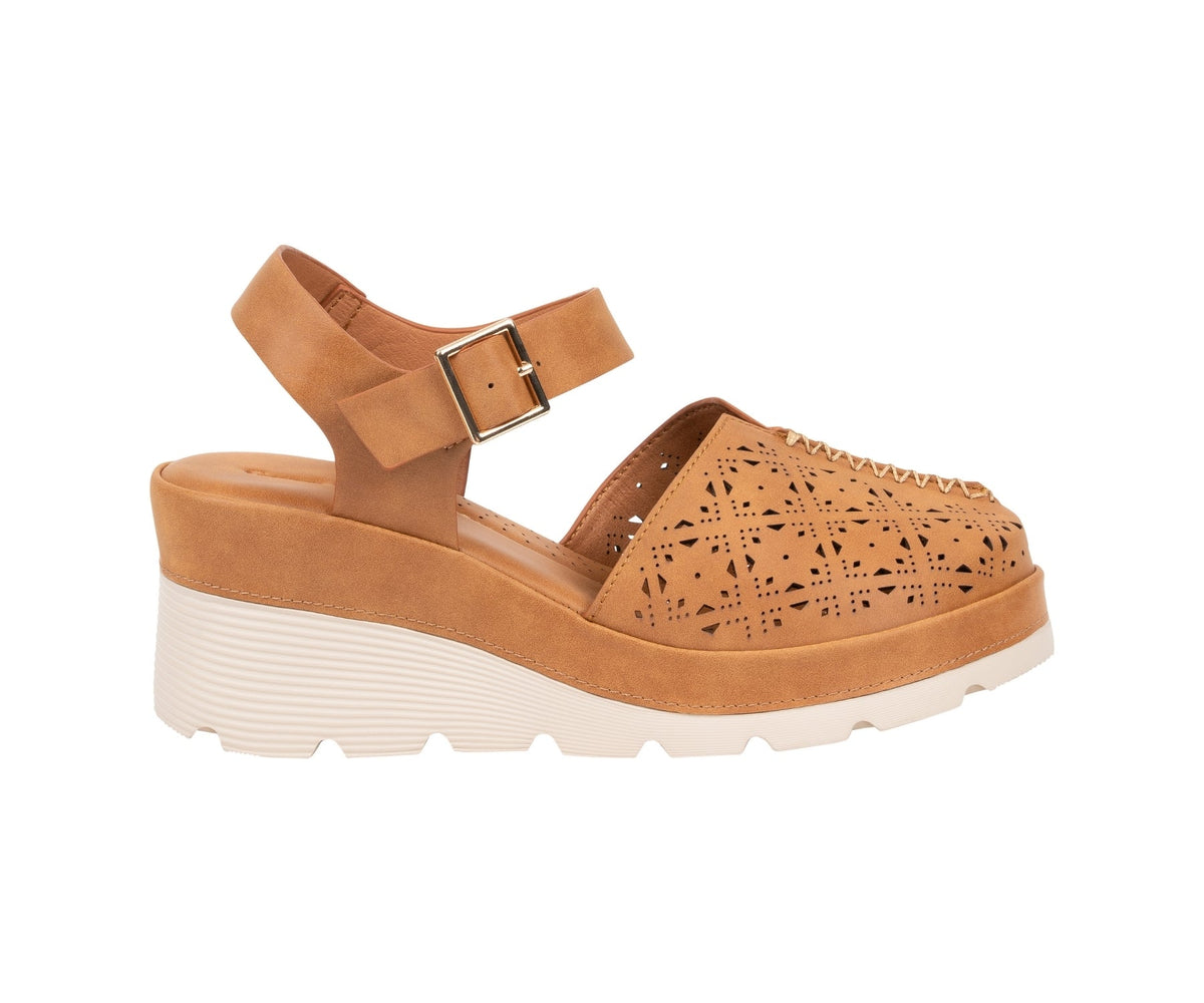 Carmel Tan Buckle Wedge Sandal by GC Shoes – view 4