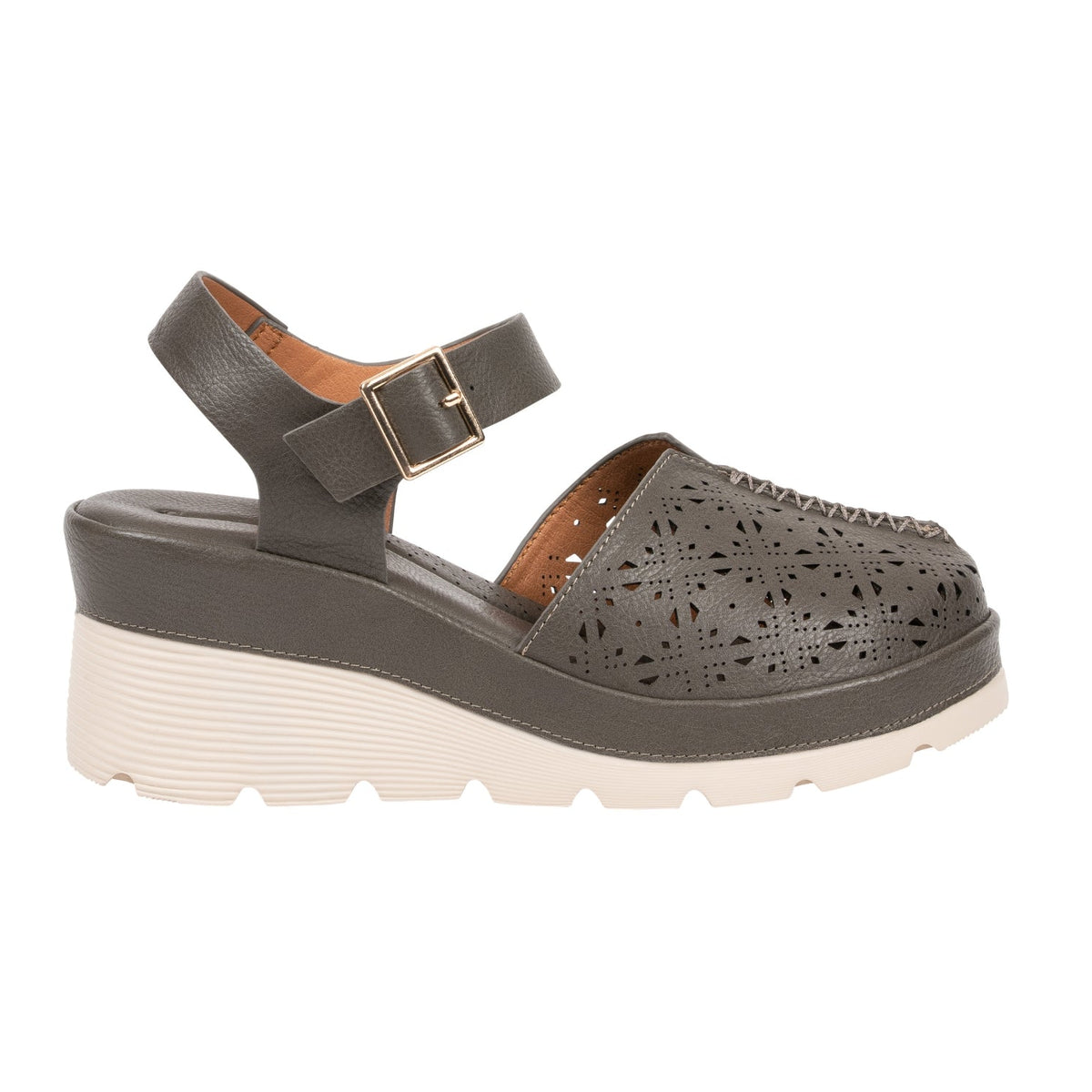 Carmel Olive Buckle Wedge Sandal by GC Shoes – view 2