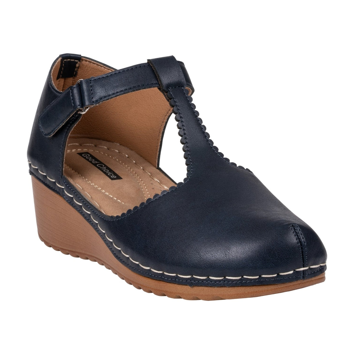 Mondo Navy T-Strap Wedge Sandal by GC Shoes