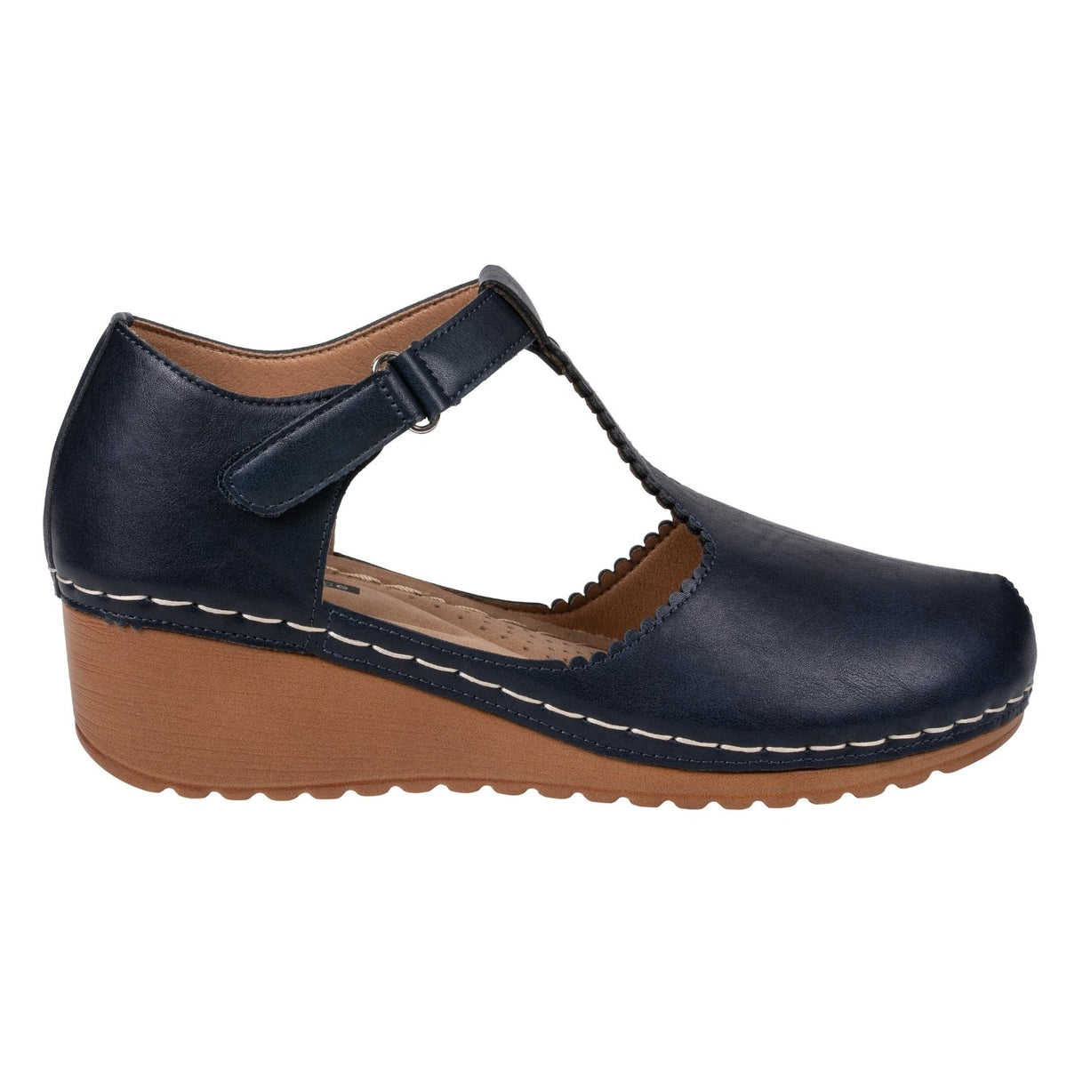 Mondo Navy T-Strap Wedge Sandal by GC Shoes – view 2