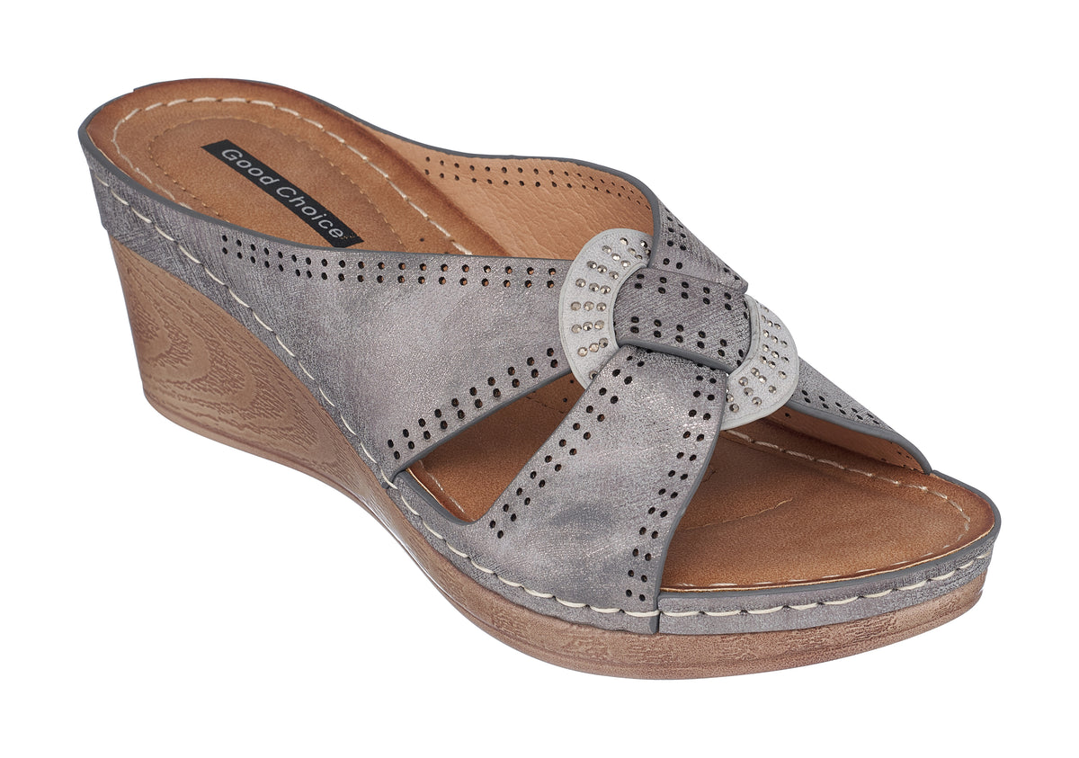 Gisele Pewter Wedge Sandals