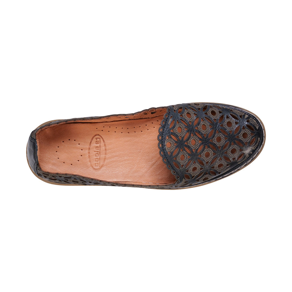 Tumi Black Perforated Leather Flats Front