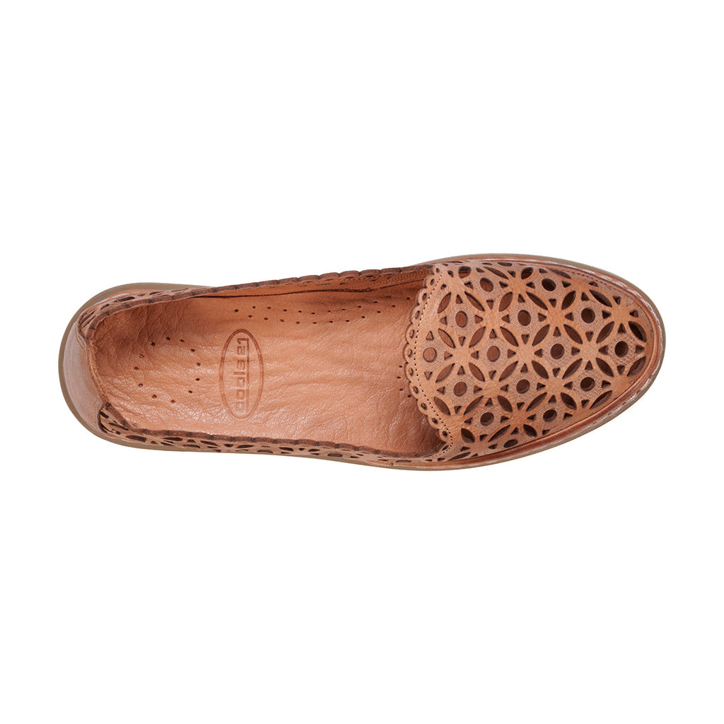 Tumi Tan Perforated Leather Flats Front