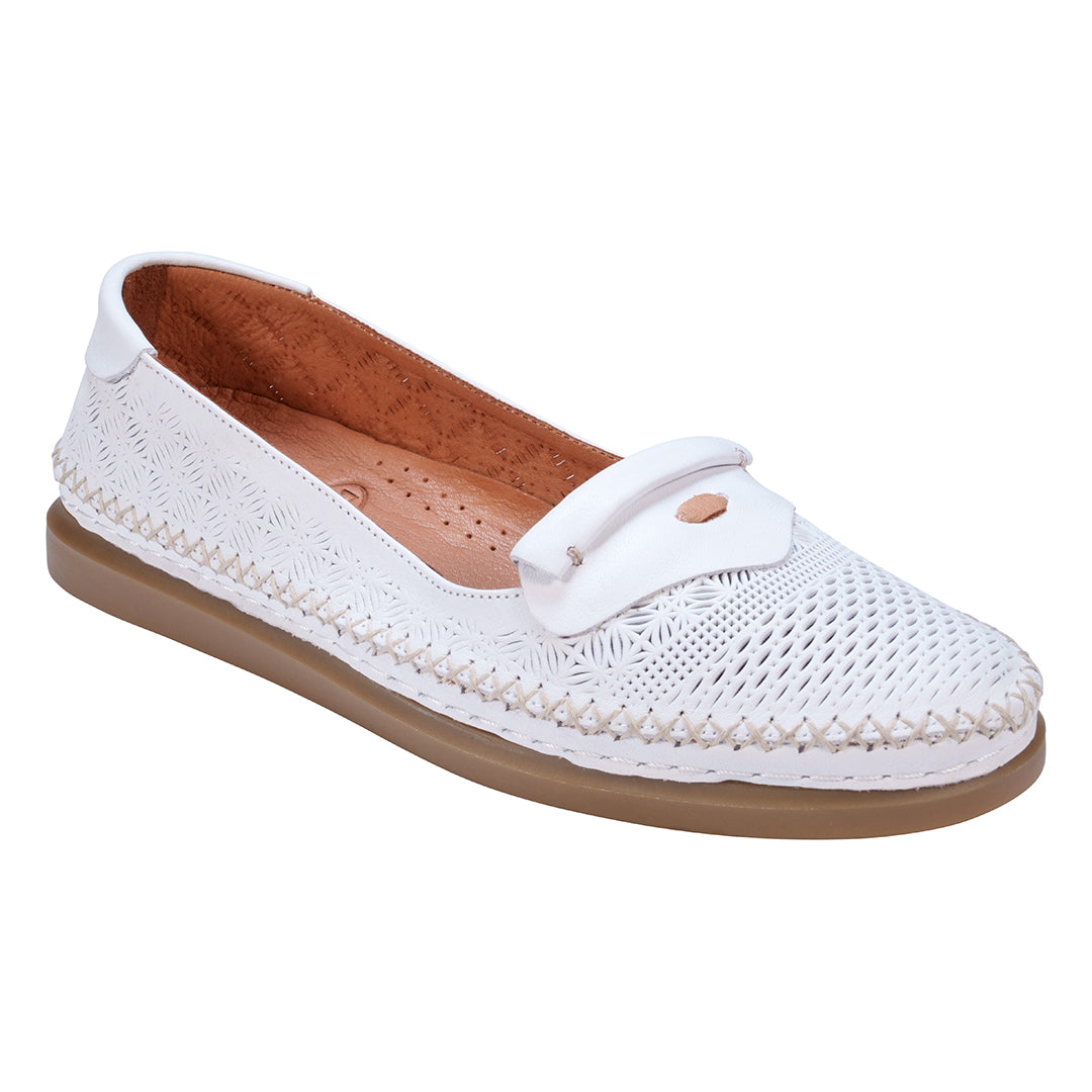 Ginger White Perforated Leather Flats Top