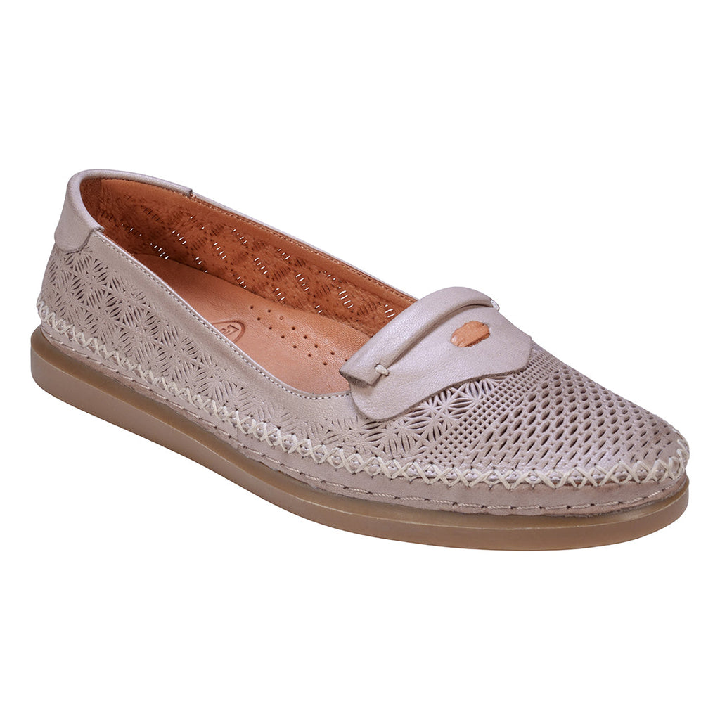 Ginger Grey Perforated Leather Flats Top