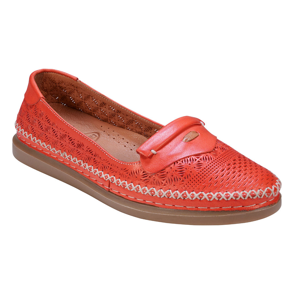 Ginger Red Perforated Leather Flats Top