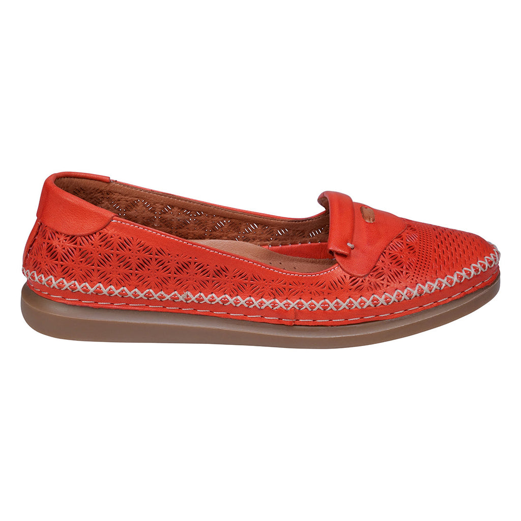 Ginger Red Perforated Leather Flats Side