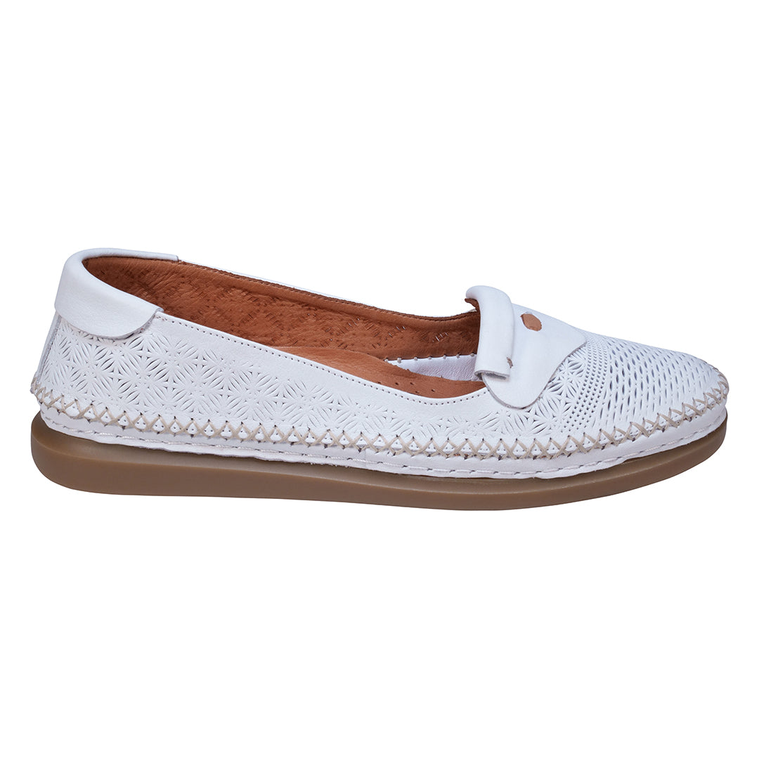 Ginger White Perforated Leather Flats Side