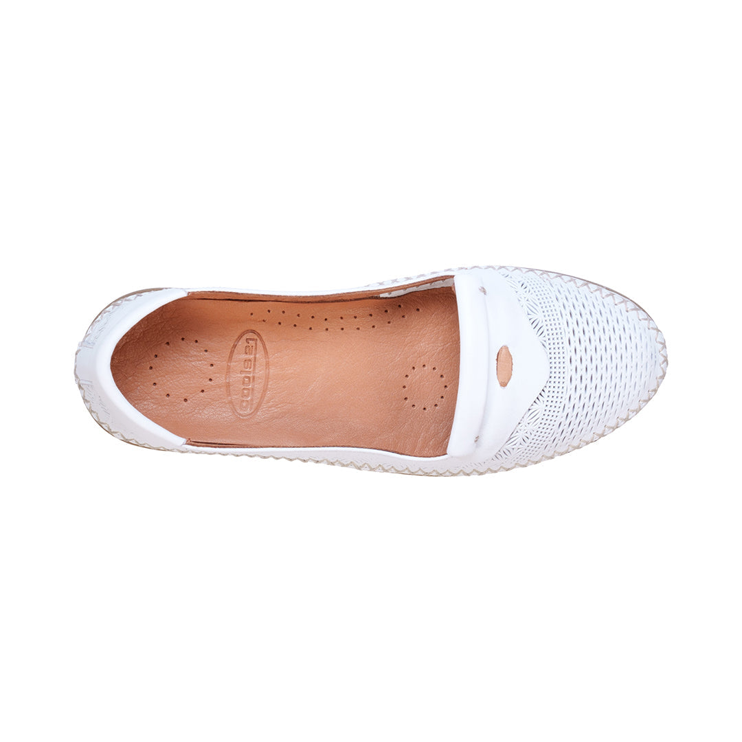 Ginger White Perforated Leather Flats Front