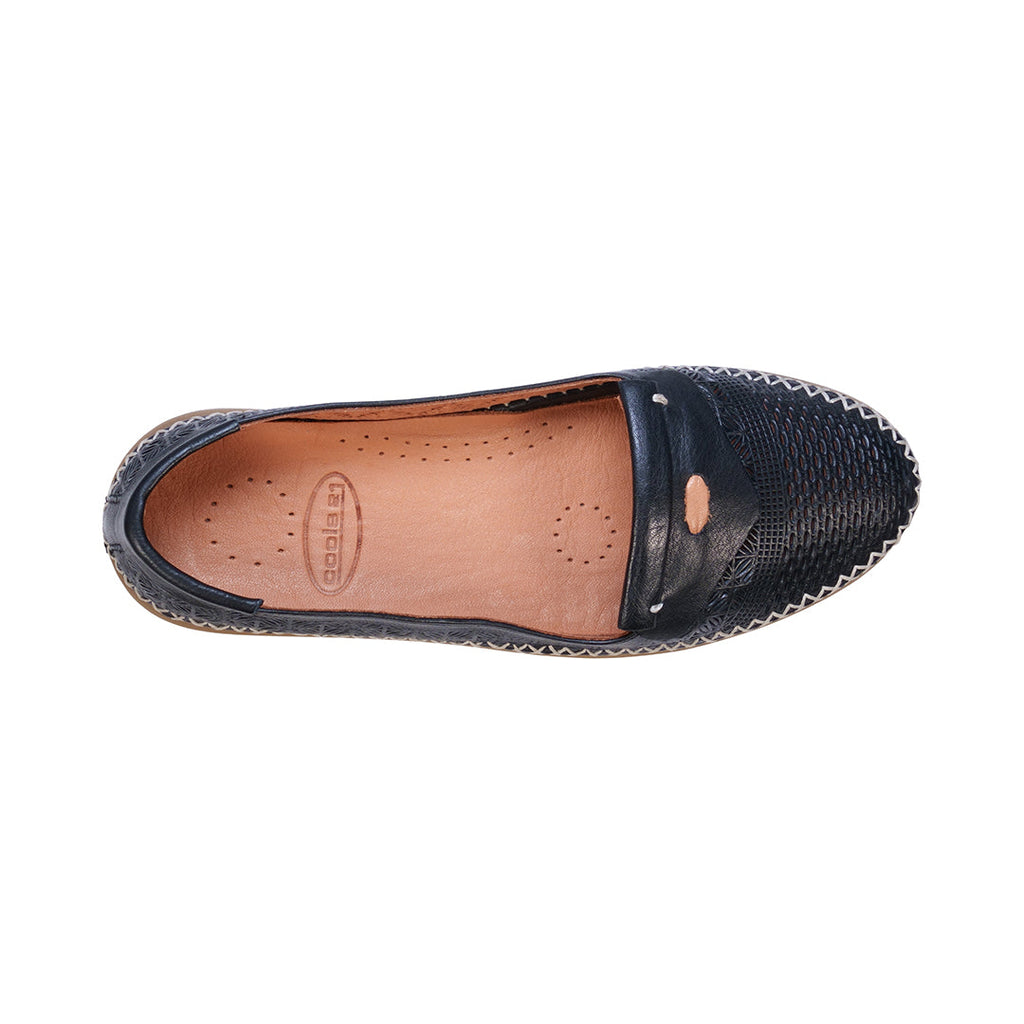 Ginger Black Perforated Leather Flats Front