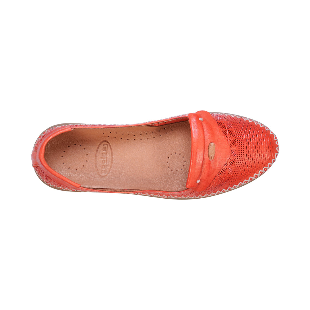 Ginger Red Perforated Leather Flats Front