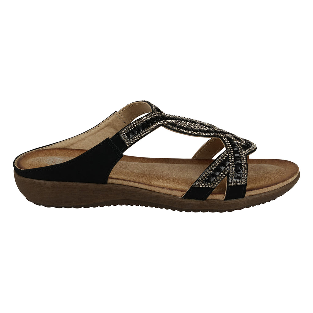 Alora Black Flat Sandals Slid