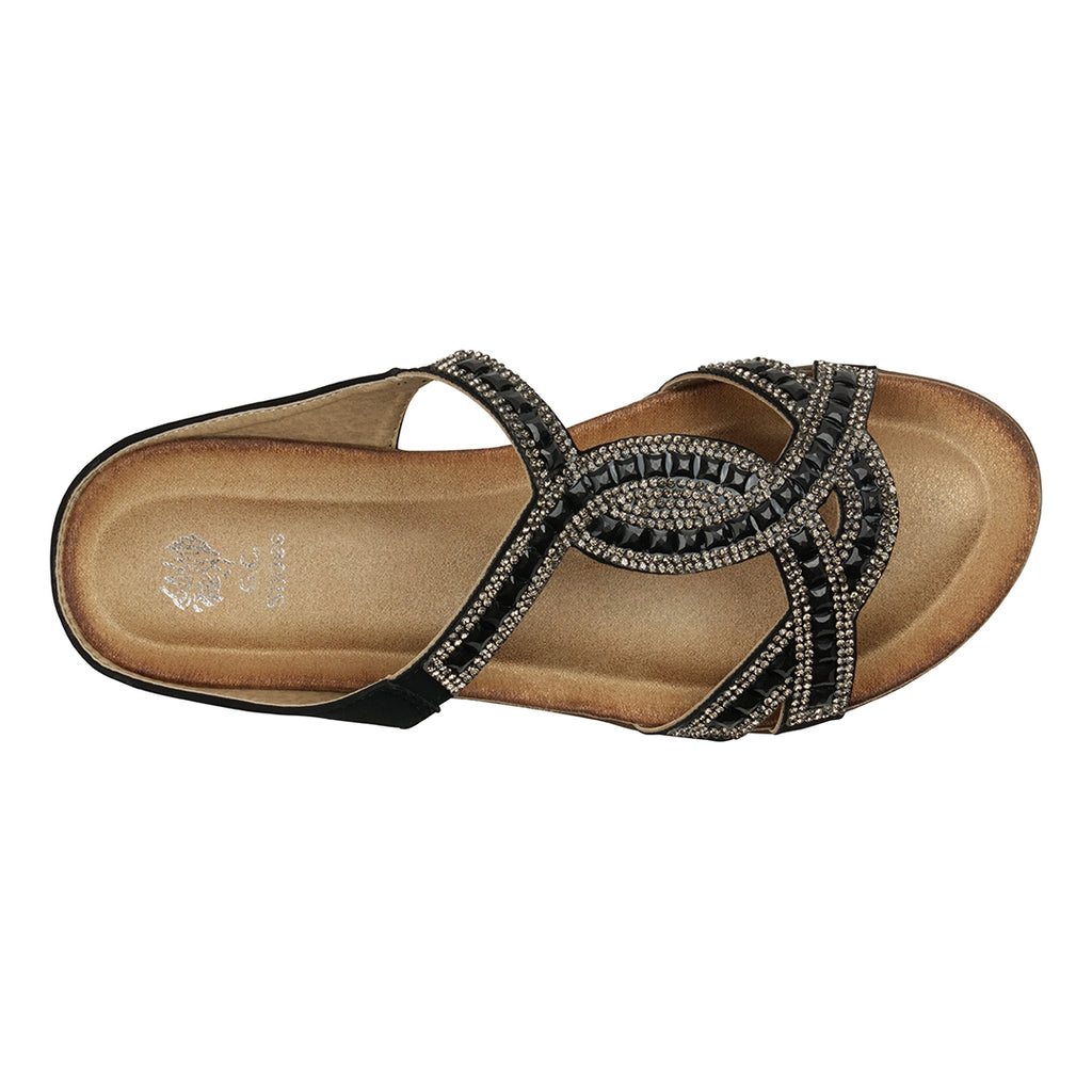 Alora Black Flat Sandals Top