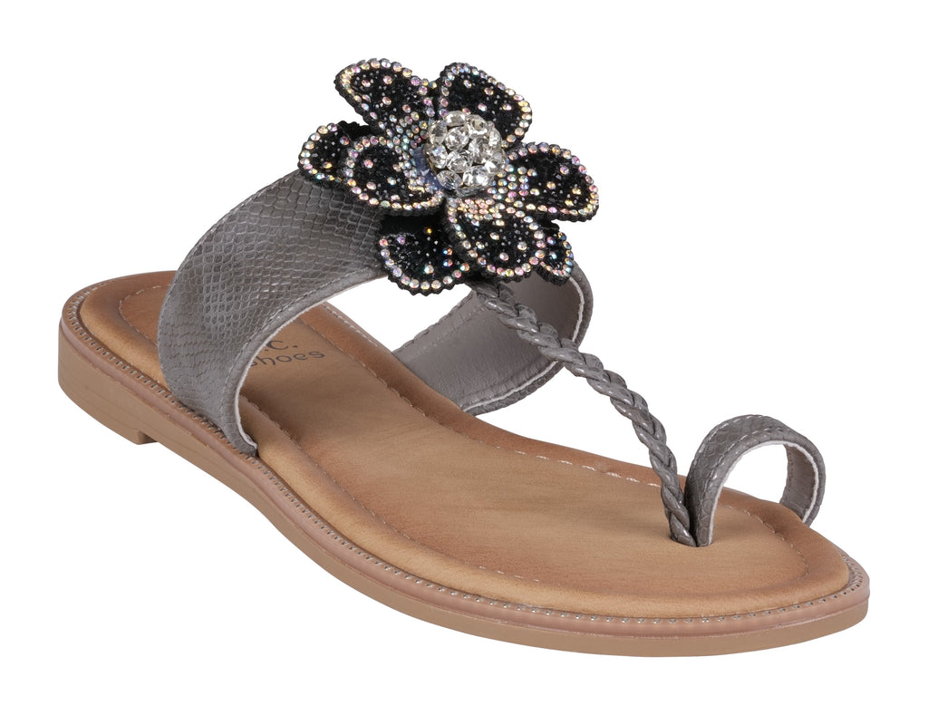Blossom Black Flat Sandals 