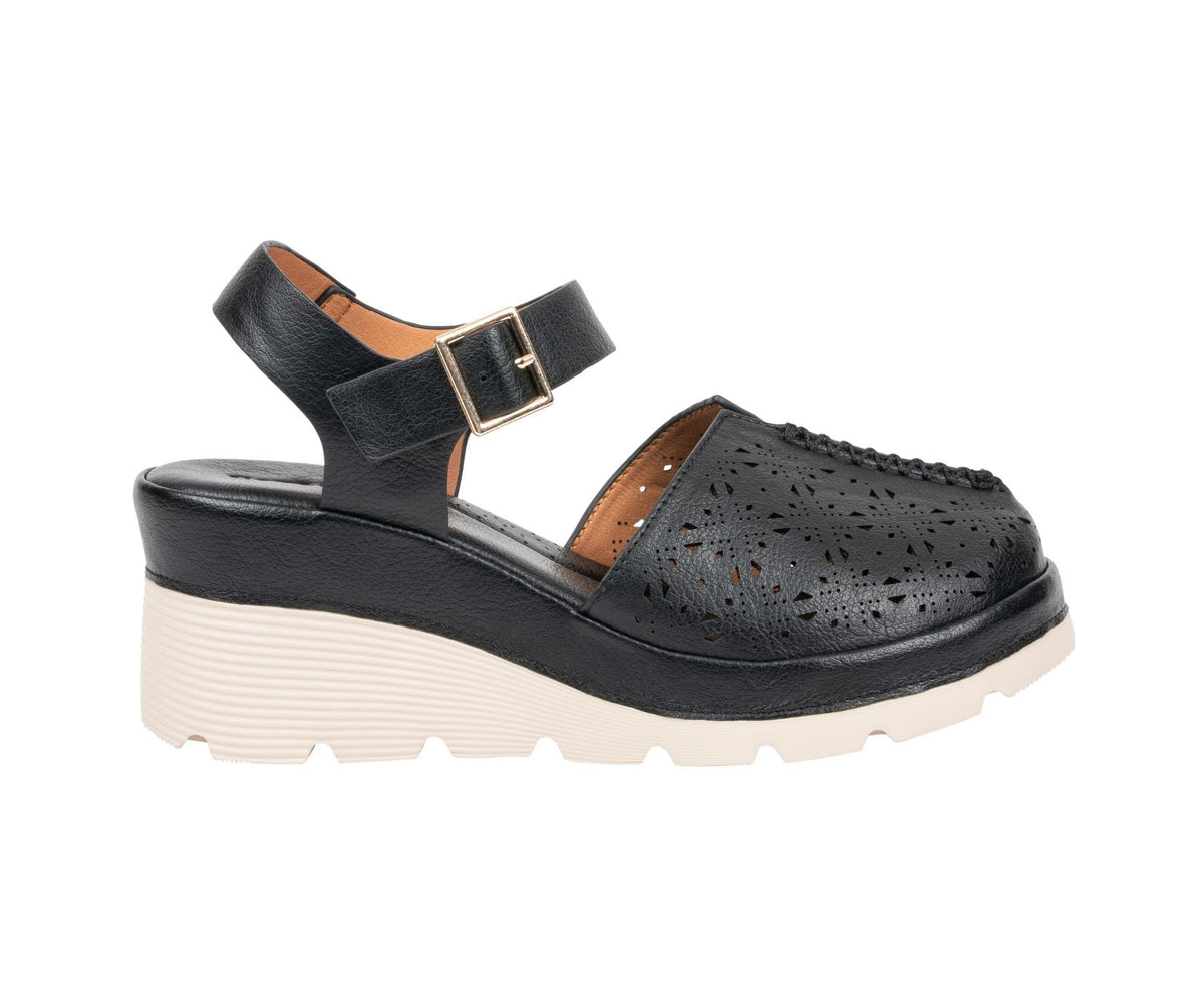 Carmel Black Buckle Wedge Sandal by GC Shoes – view 2