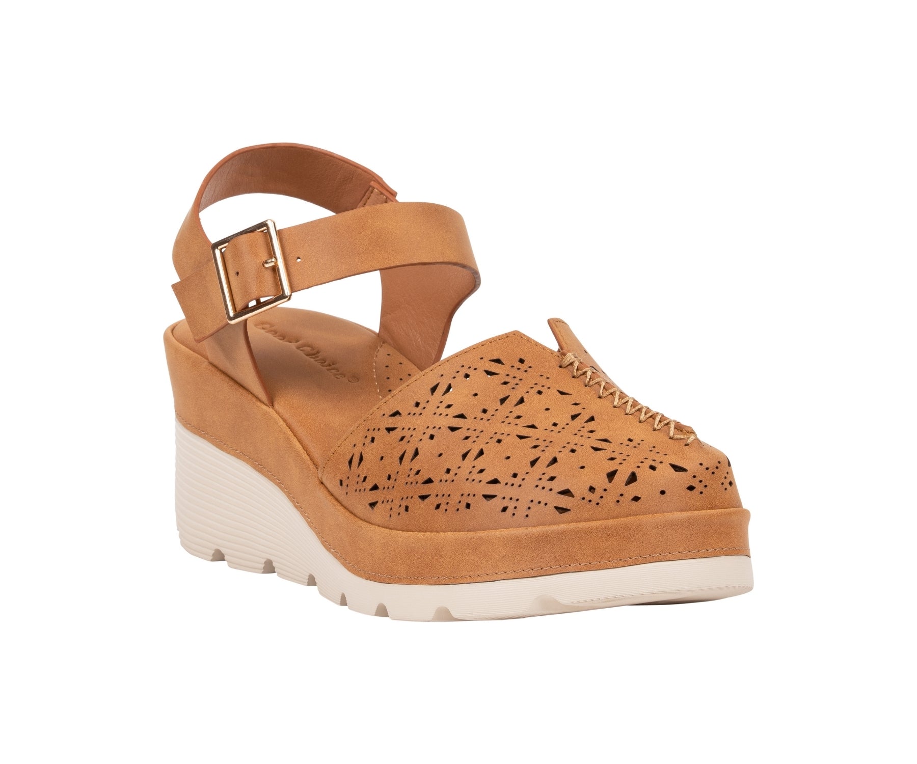 Carmel Tan Buckle Wedge Sandal by GC Shoes
