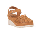 Carmel Tan Buckle Wedge Sandal by GC Shoes