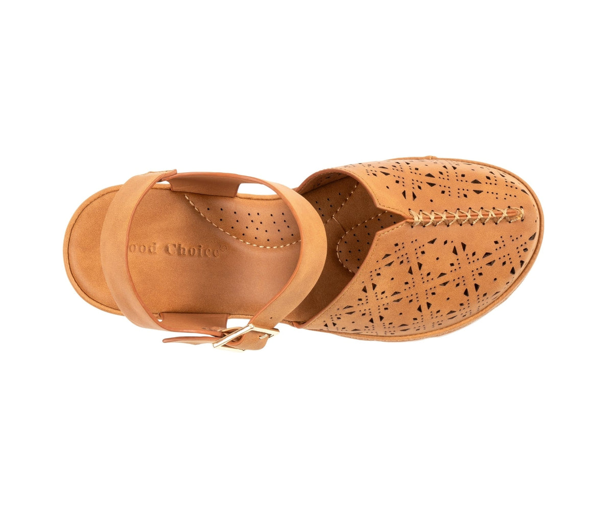 Carmel Tan Buckle Wedge Sandal by GC Shoes – view 2
