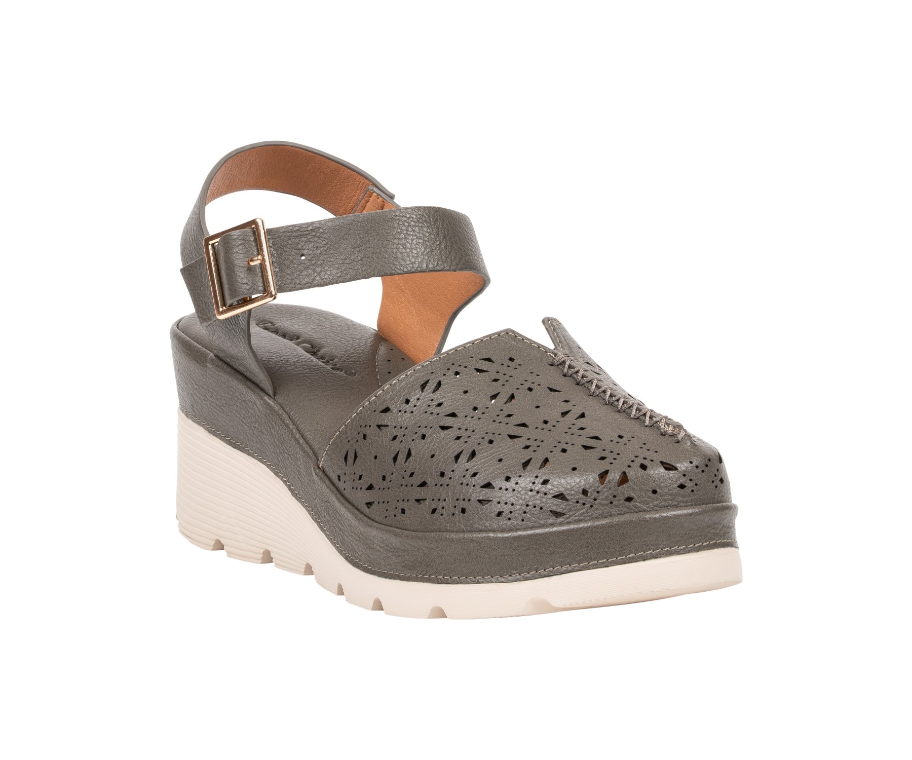 Carmel Olive Buckle Wedge Sandal by GC Shoes