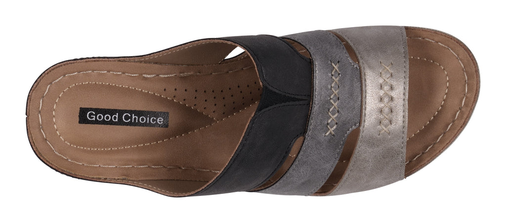 Delores Black Multi Wedge Sandals Top