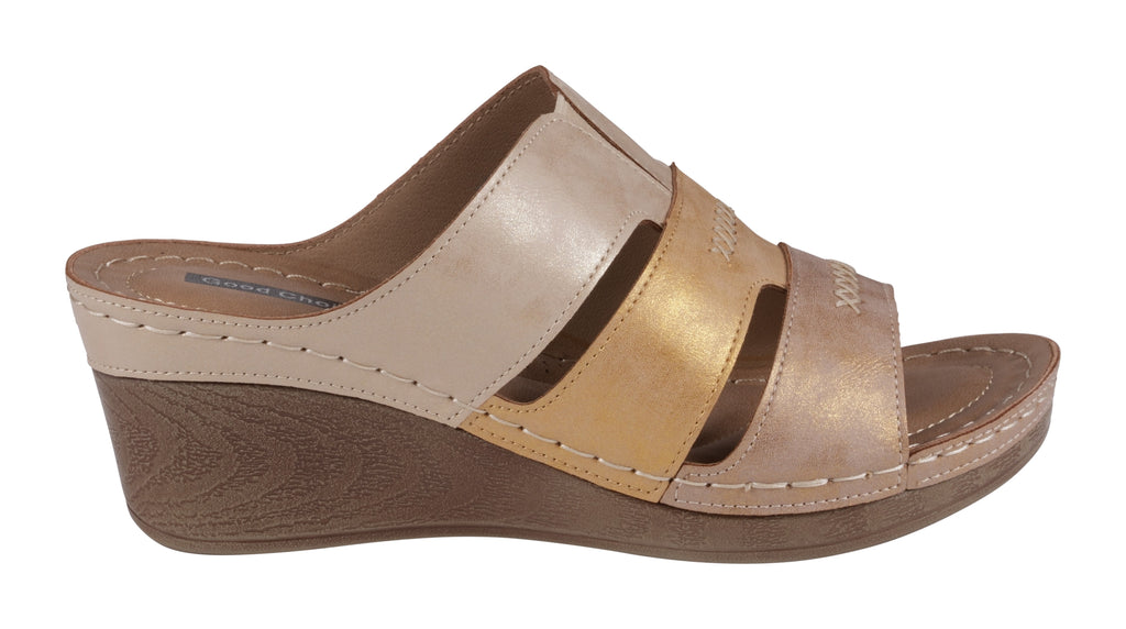 Delores Gold Multi Wedge Sandals Side