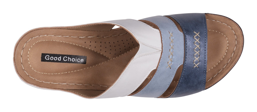 Delores White Multi Wedge Sandals Top