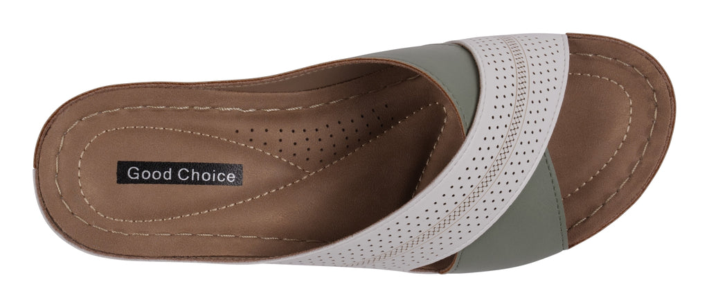 Hayden Sage/White Wedge Sandals Top