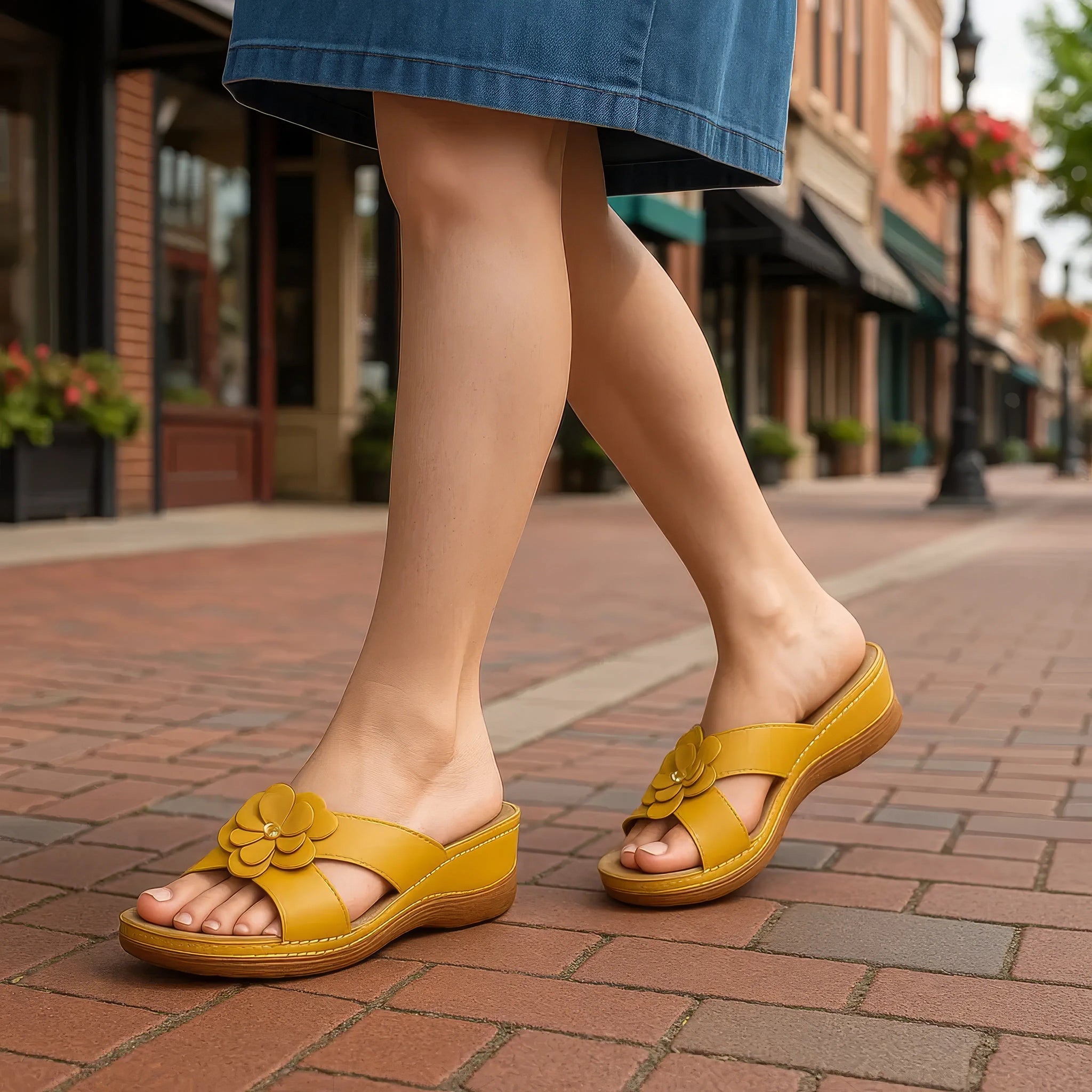 Women's Joy Yellow Flower Flat Sandals – GC Shoes