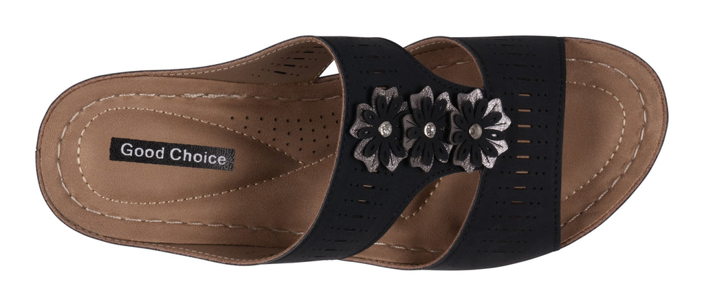 Lisette Black Wedge Sandals Top