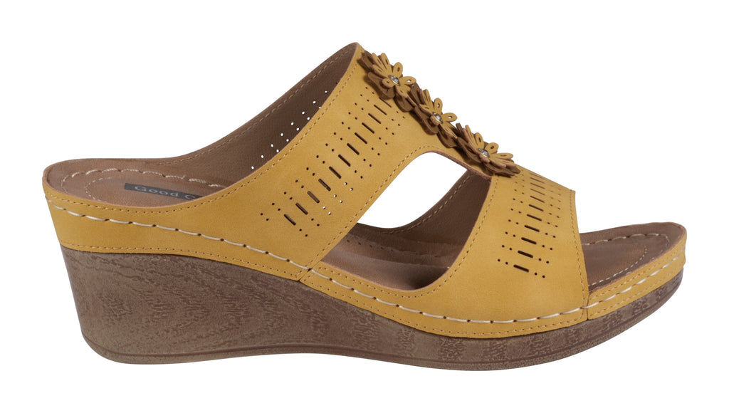 Lisette Yellow Wedge Sandals Side