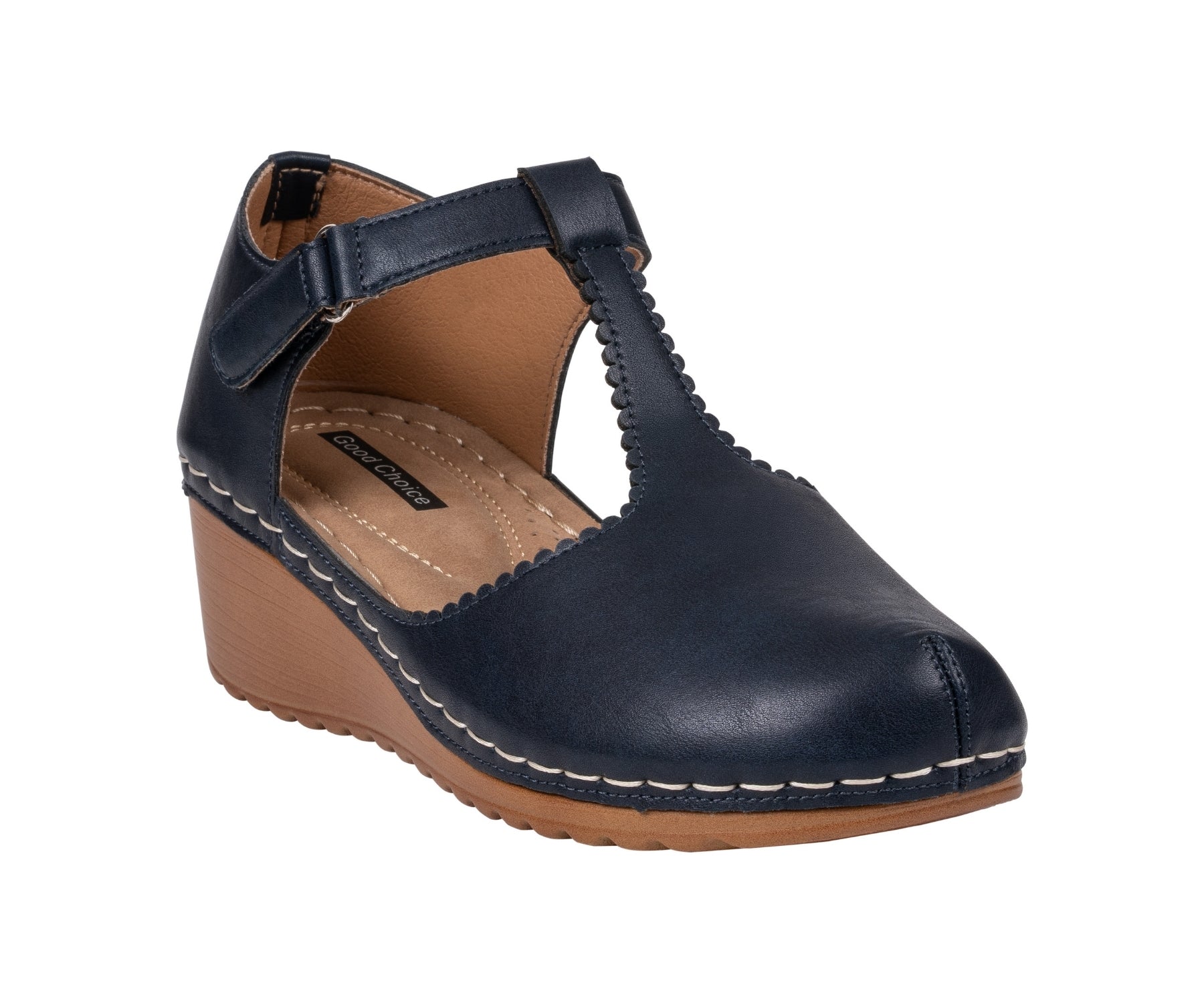 Mondo Navy T-Strap Wedge Sandal by GC Shoes
