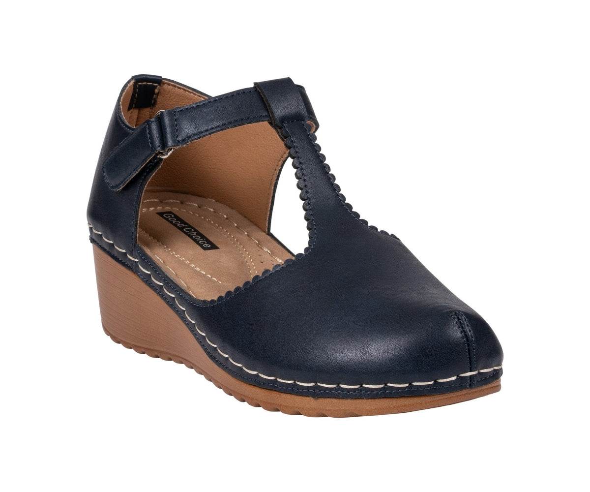 Mondo Navy T-Strap Wedge Sandal by GC Shoes