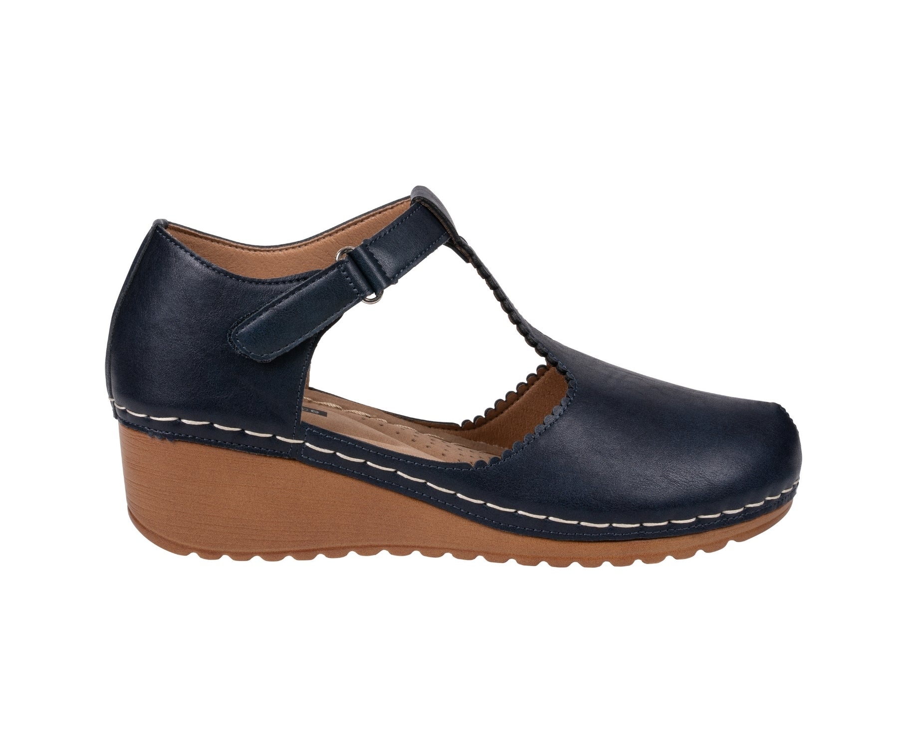 Mondo Navy T-Strap Wedge Sandal by GC Shoes – view 2
