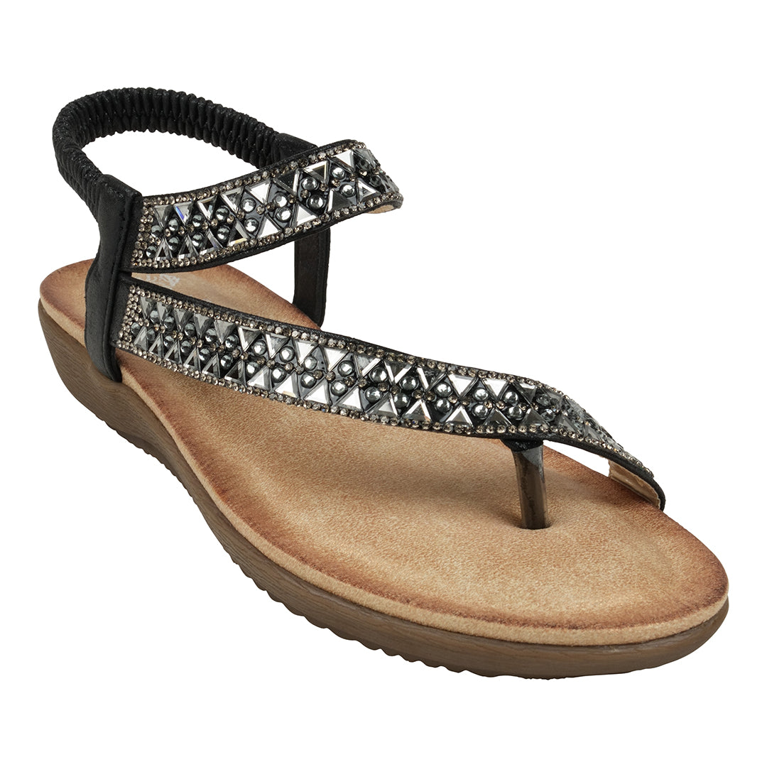 Women's Black Jewelled Slingback Sandals – Reille – GC Shoes