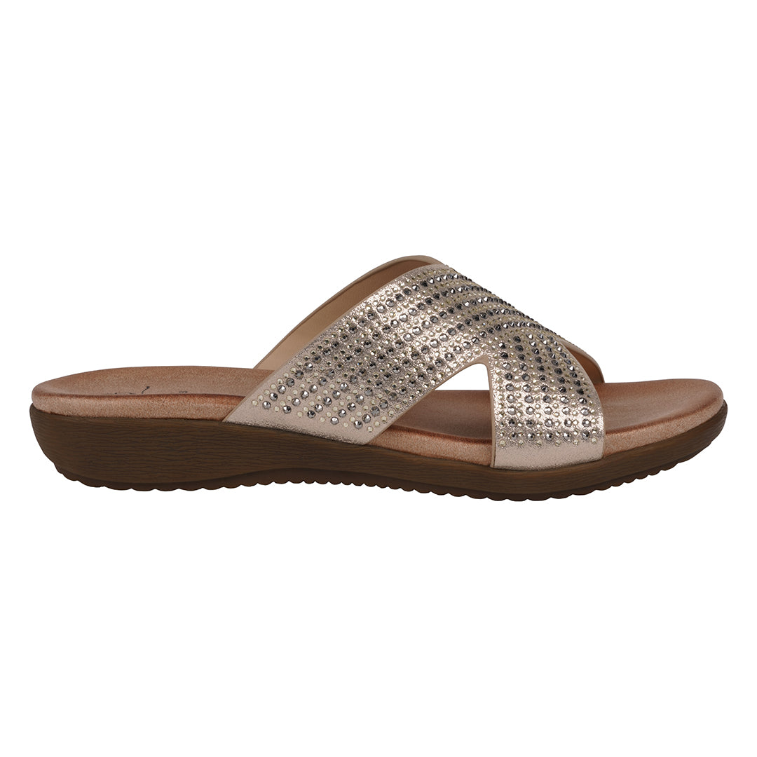 Women's Sharlene Gold Embellished Cross-Strap Flat Sandals – GC Shoes