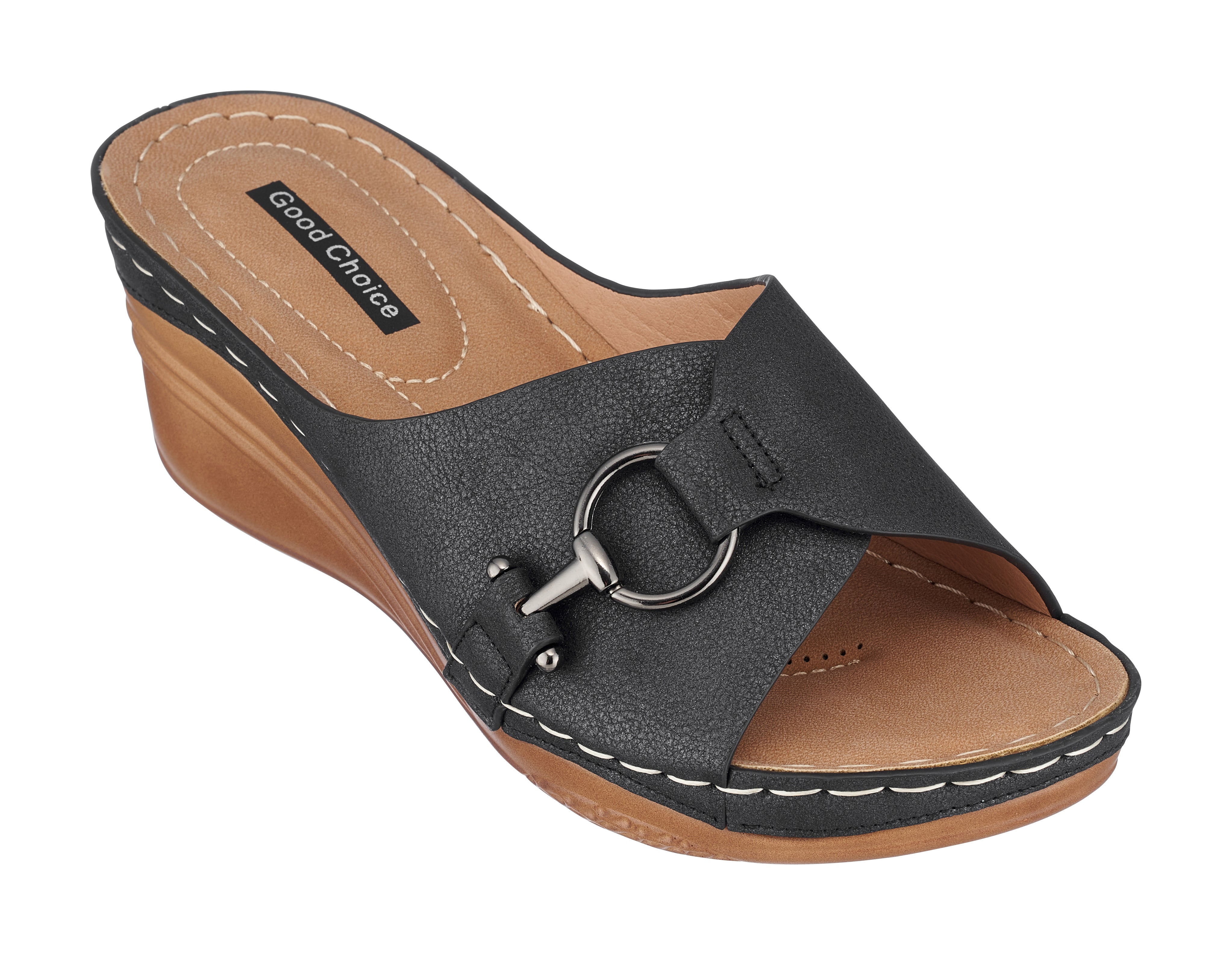 Gc Shoes Camille Black 6 Perforated V-shape Hardware Slide Wedge