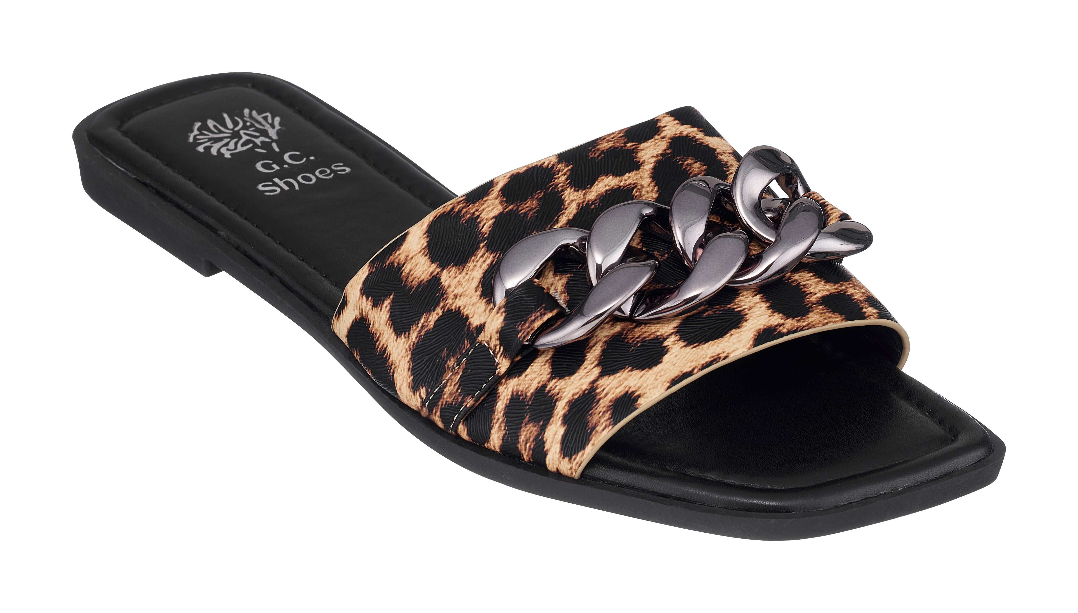 ASOS DESIGN Flisse Leather Flat Sandals In Leopard, $13 | Asos | Lookastic